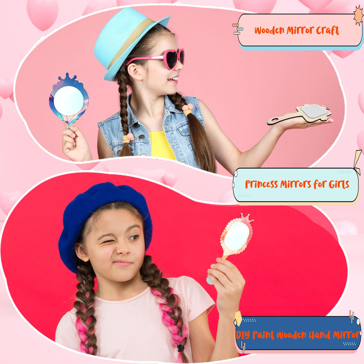 30 Pcs DIY Wooden Mirror Craft Decorate You Own Princess Wooden Hand Mirrors Princess Mirrors for Girls Crafts Paint Princess Party Decorations Birthday Gifts Parent-Child Games Drayear