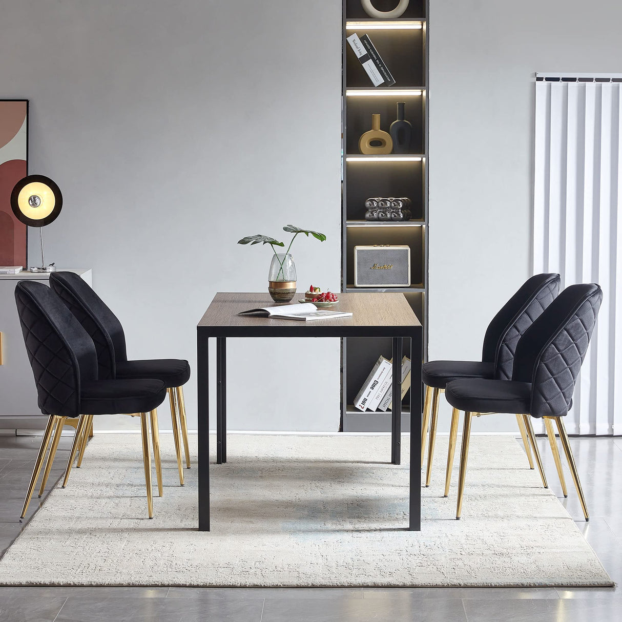 Homedot Modern Mid-Century Dining Table Walnut with Metal Frame, 47" Rectangular Kitchen Table Imitation Wood Home Office Desk Wooden Kitchen Table with Thick Tabletop for Small Spaces, Apartment Homedot