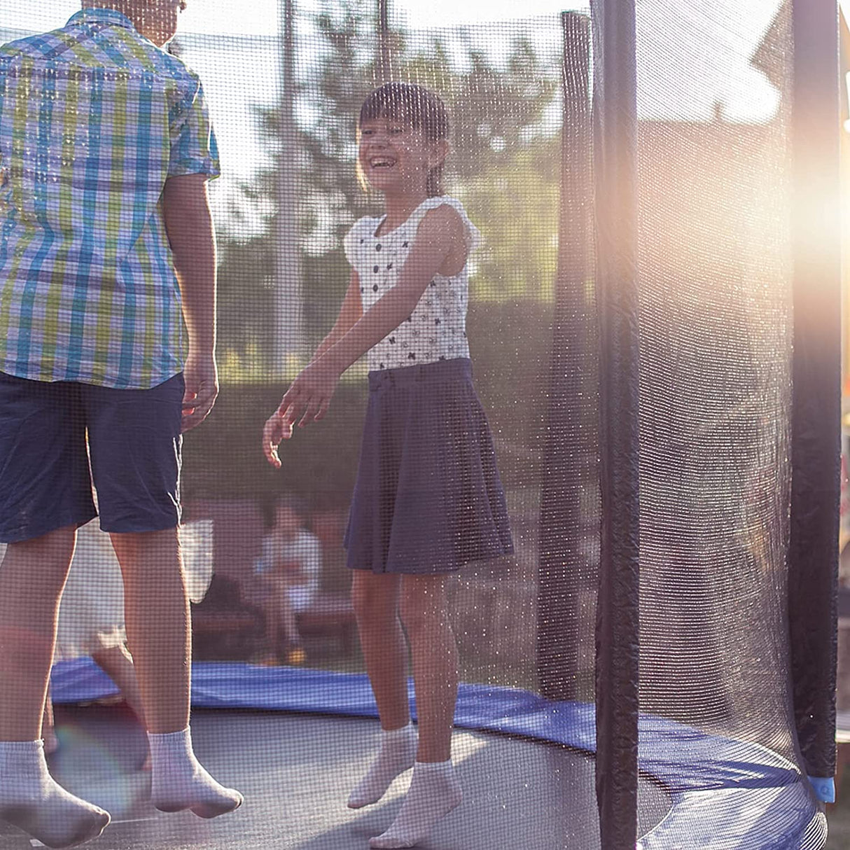 12ft Trampoline Net - Replacement Enclosure Safety Net for 8 Poles Round Frames Trampoline with Double Zipper and Protection Buckles Biggun