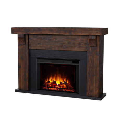 Real Flame Gunnison Grand 64” Electric Fireplace with Mantel for Living Room or Bedroom, Replaceable Fireplace Insert Heater, Realistic Log and Flame Effect, Remote Control, Timer, Barnwood Real Flame