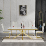 9 Piece Dining Table Set with 8 PU Leather Dining Chairs,70in Faux White Marble Dining Table Set with Stainless Steel Legs,Luxury Gold Dining Room Table Set for 8, Kitchen Table and Chair Set for 8 Henf