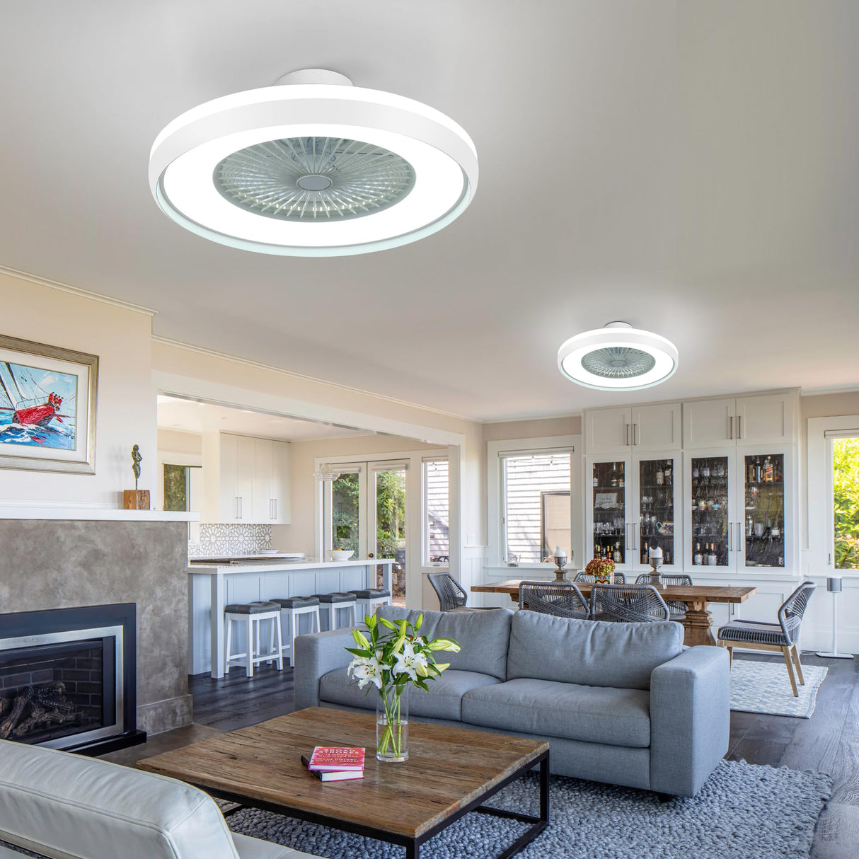 HUMHOLD 24" Bladeless Ceiling Fan with RGB Light Remote, Smart LED Ceiling Fans with Voice/App Control, Modern Low Profile Dimmable Light Ceiling Fan for Bedroom Living Room HUMHOLD