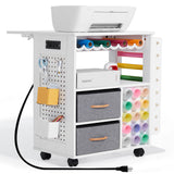 CRAFTEASE Rolling Craft Cart and Storage Table Compatible with Craft Machines Foldable Crafting Cabinets w/2 USB Ports and Outlets 31 Vinyl Rolls Holder Heat Press Organizer Workstation for Craft Room CRAFTEASE