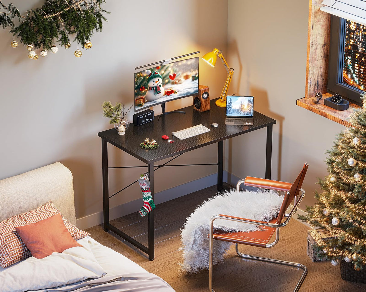 Casaottima 40 Inch Small Computer Desk for Home Office, Study Writing Table for Small Spaces, Simple Modern Desk with Headphone Hooks, Black Casaottima