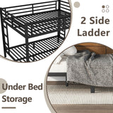 Thctvous Queen Over Queen Bunk Bed,Heavy Duty Metal Bunk Bed Frame for Adults,2 Side Ladder,Guardrail,Space-Saving,Noise Reduced,No Box Spring Needed,Black (Queen Over Queen) Thctvous