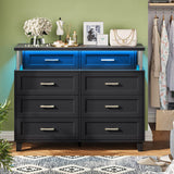 VIAGDO Dresser for Bedroom with 8 Drawers, Chest of Drawers with LED Light, Tall Wide Dresser for Storage and Organization, Black Dresser for Bedroom, Living Room, Closet VIAGDO
