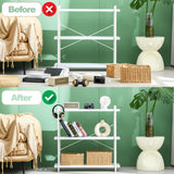 HCHQHS Bookshelf, 3-Tier Industrial Bookcase, White Open Book Shelf, Freestanding Horizontal Bookshelves with Metal Frame HCHQHS