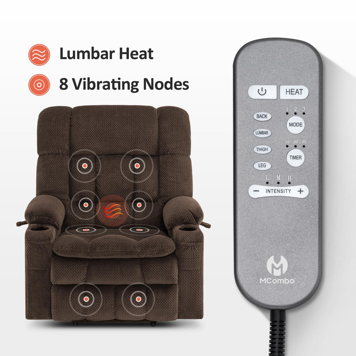 MCombo Oversized Power Lift Recliner Chair for Elderly, Dual Motor Lift Chair with Heat and Massage, Lay Flat Lift Chair for Big and Tall, Cup Holders, Fabric R7891 (Oversize, Mocha) MCombo