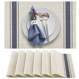 DACHUI Placemats Set of 6, Soft & Elegant Woven Vinyl Place Mats, Water Resistant, Heat Resistant, Washable, Durable Table Mats (Blue Stripes) DACHUI