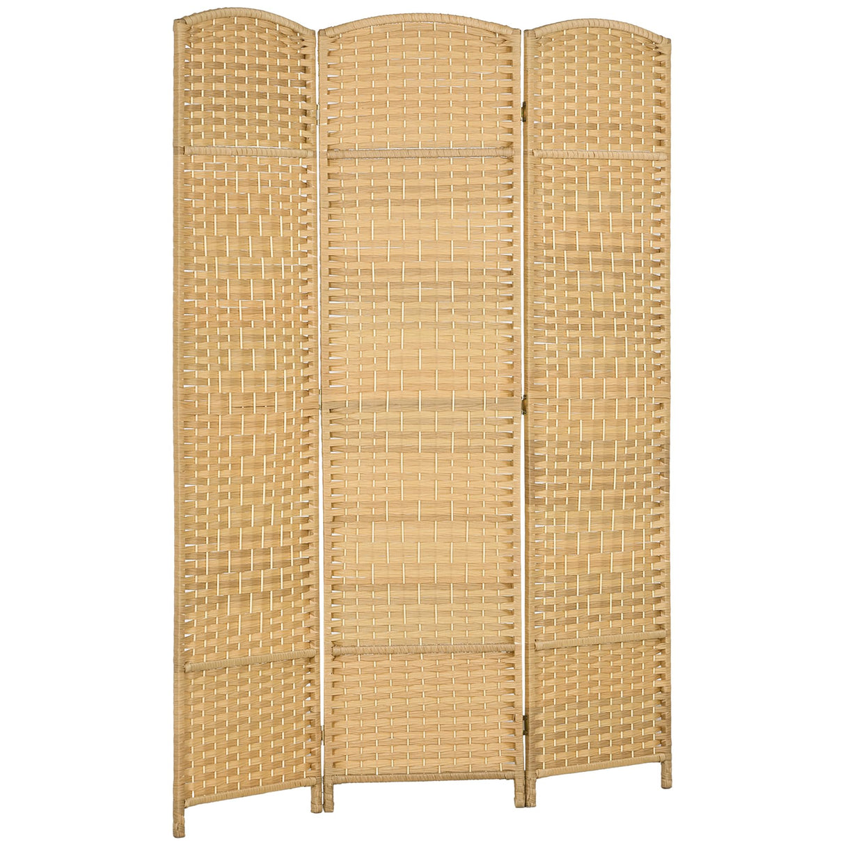 HOMCOM 3 Panel Room Divider, 6' Tall Folding Privacy Screen, Hand-Woven Freestanding Wall Partition for Home Office, Bedroom, Nature Wood HOMCOM