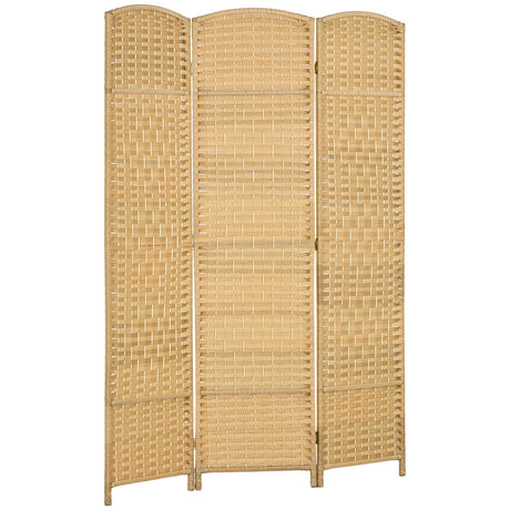 HOMCOM 3 Panel Room Divider, 6' Tall Folding Privacy Screen, Hand-Woven Freestanding Wall Partition for Home Office, Bedroom, Nature Wood HOMCOM