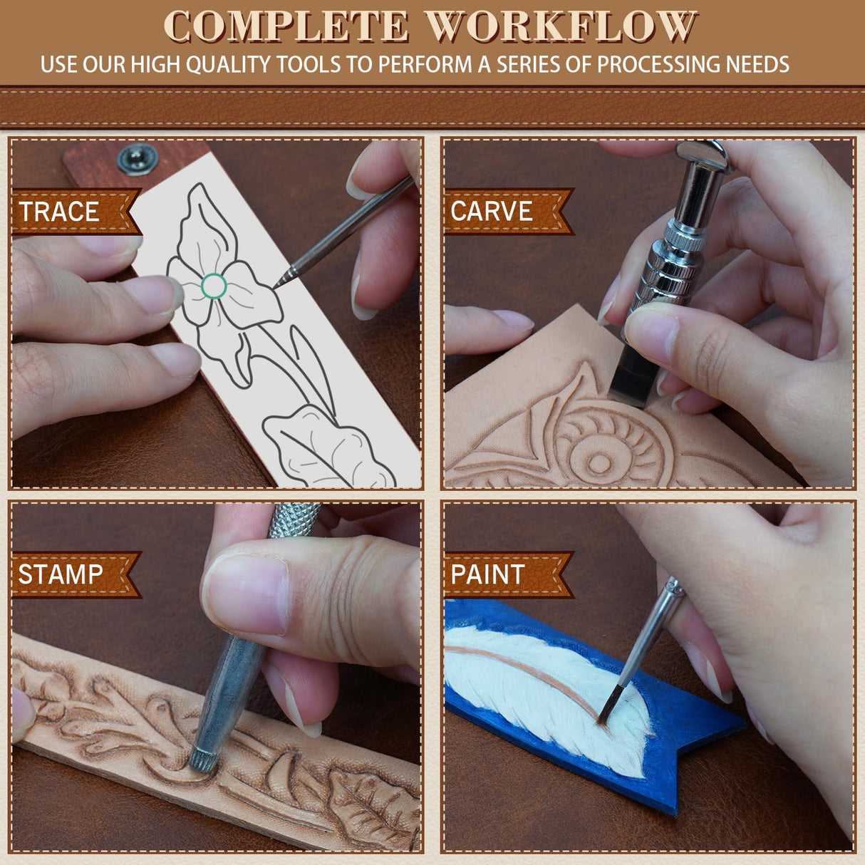 UHAPEER 88PCS Leather Crafting Kit: Leather Working Tools and Supplies for Adult, with Stamping Dyeing Carving Tools, Video Tutorial for Beginners to DIY Earring Wallet Keychain Wristband UHAPEER