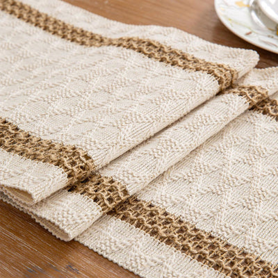 Niviy Boho Table Runner for Thanksgiving Christmas Winter Home Decor 72 Inches Long Farmhouse Macrame Table Runner Cotton Linen Woven Table Runners for Dining Table Decoration, Beige & Brown
