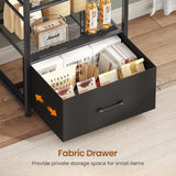 Itaar 6 Tier Bakers Rack, Coffee Station with Power Outlet, Farmhouse Small Coffee Bar with Drawer for Small Space, Microwave Stand with Storage and 8 Hooks for Kitchen, Living Room (Black) Itaar