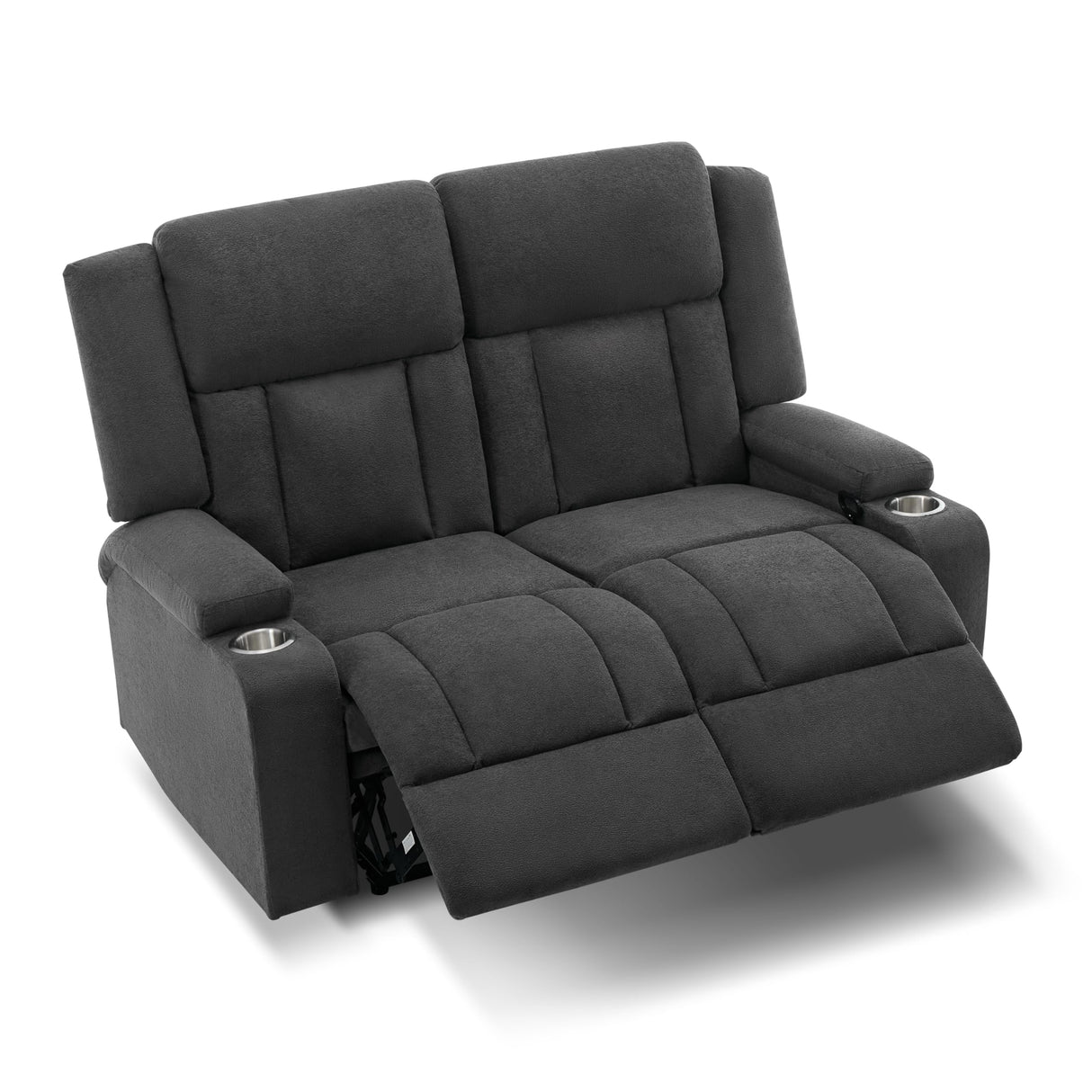 AIWOEN Recliner Loveseat Sofa with Cup Holders, 2-Seater Fabric Reclining Couch, Manual Recliner Wall Hugger for Living Room, Small Spaces, Home Theater (Dark Gray) AIWOEN