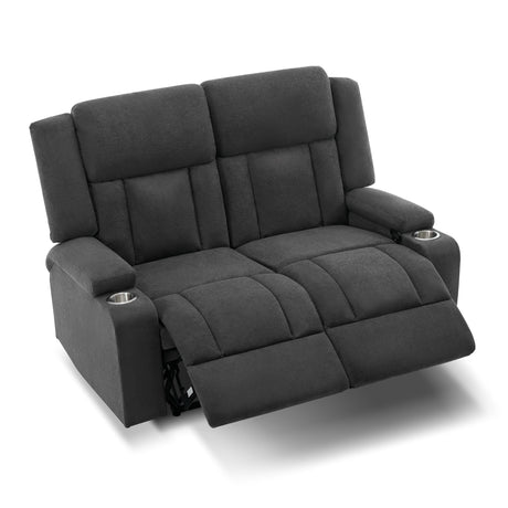 AIWOEN Recliner Loveseat Sofa with Cup Holders, 2-Seater Fabric Reclining Couch, Manual Recliner Wall Hugger for Living Room, Small Spaces, Home Theater (Dark Gray) AIWOEN