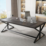 IBF Long Grey Computer Desk, Modern Large Wood Metal Office Desk, Industrial Pc Study Gaming Writing Table for 2 Person, Executive Workstation for Home Bedroom Living Room, Dark Gray, 70 Inch IBF