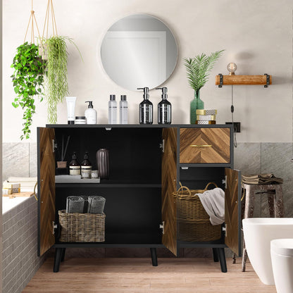 SIHANM Black Sideboard Buffet Cabinet with Storage - 3 Doors Storage Cabinet with Drawers Freestanding Accent Cabinet with Shelves Wooden Floor Cabinets for Hallway Living Room Entryway Kitch - WoodArtSupply