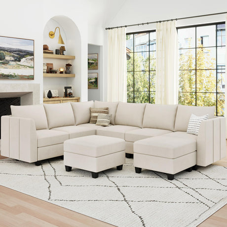Belffin Oversized Modular Sectional Sofa U Shaped Couch with Storage Ottoman Velvet Sectional Couch for Living Room, Beige Belffin