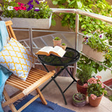 VINGLI Outdoor Folding Side Table with Chic Hollow Pattern and Durable, Rust-Resistant Black-Coated Iron Patio Bistro Table Suitable for Indoor & Outdoor Porch, Deck, Balcony and Pool VINGLI