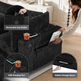 130" Oversized Cloud Couch Large Modular Sectional Sofa Modern U Shaped Sectional Couch 6 Deep Seat Sofa Set for Living Room Comfy Plush Corduroy Cloud Sofa with Ottoman, USB Port, Cup Holder, Black ONEMMLION