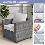 ABCASA Patio Furniture Set with Fire Pit Table, 44'' 60,000 BTU Flame Comfortable 10 Pieces Wicker Rattan Outdoor Furniture Set w/Soft Cushion, Patio Conversation Sets for Porch,Deck,Poolside,Grey ABCASA