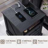 ACCOHOHO 18" Farmhouse Nightstand with Charging Station,End Table with 2 Drawers Storage,Side Table,Bedside Cabinet for Bedroom,Living Room,Black ACCOHOHO