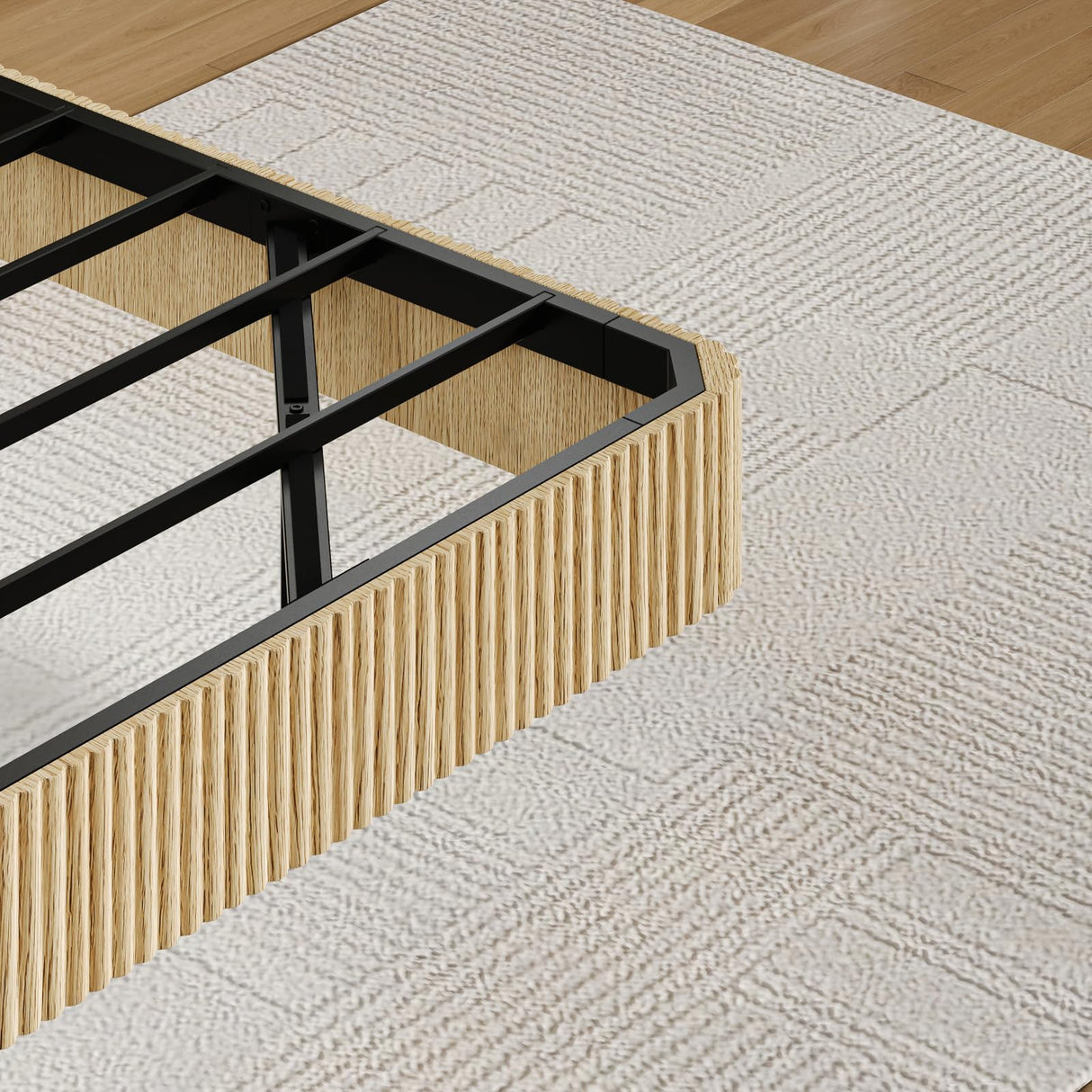 Bellemave King Floating Bed Frame with LED Lights, Oak Wood Floating Bed Frame King, Wave Curve Wood Texture Bed with Heavy Duty Metal Slats Bellemave