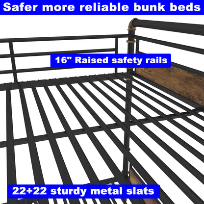 SIMPLEZC Upgraded Version Heavy Duty Thicken Metal Full XL Over Queen Bunk Bed, Best Industrial Bunk Bed Full Over Queen Size for Adults, Convertible into 2 Beds with Wood Board, Water Pipe Design