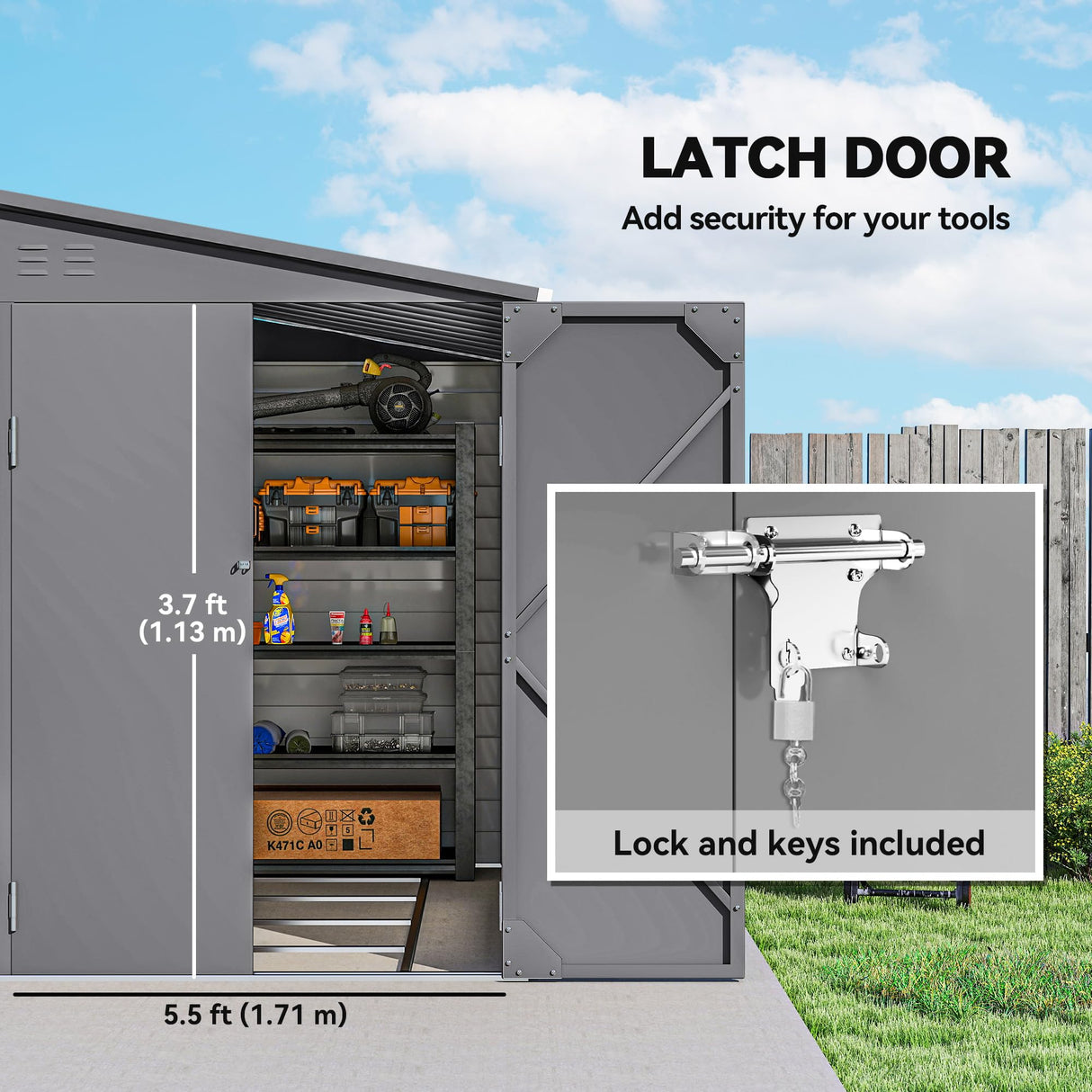 Outsunny 4.6' x 9' Steel Outdoor Storage Shed, Lean to Shed, Metal Tool House with Foundation Kit, Lockable Doors, Gloves and 2 Air Vents for Backyard, Patio, Lawn, Gray Outsunny