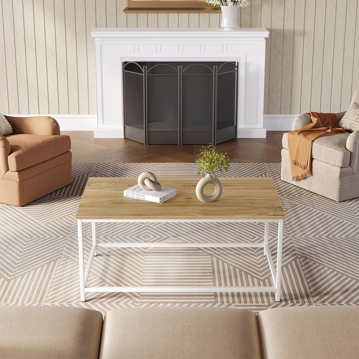 SAYGOER Coffee Table Simple Modern Coffee Tables Open Design Rectangular Minimalist Center Table for Living Room Home Office, Easy Assembly, 39.37 x 19.69 x 17.72, OAK White SAYGOER