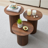Bifins Round Nesting Coffee Table Set of 3,Mid Century Modern Fluted Coffee and End Table Set,Small Circle Wooden Side Table Drink Table for Living Room (Walnut) Bifins