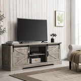 OKD Farmhouse TV Stand for 75 Inch TV, Rustic Entertainment Center w/Sliding Barn Door Wood Media Console Cabinet 66 Inch Long Television Stands for 70 Inch TVs, Light Rustic Oak OKD