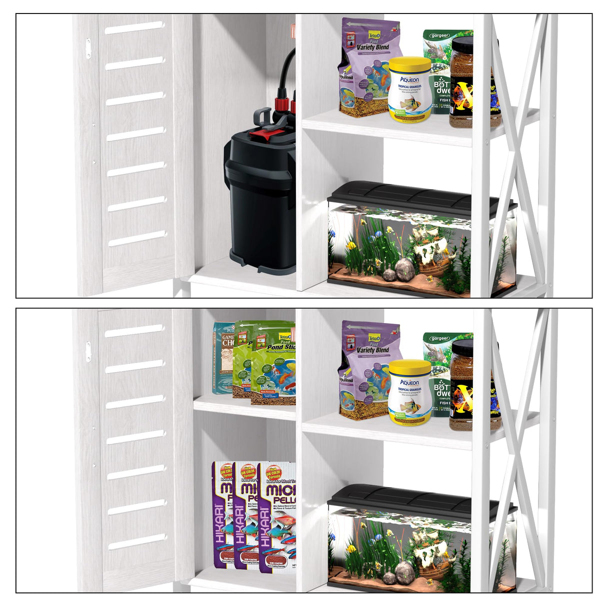 Herture 20-29 Gallon Fish Tank Stand, Aquarium Stand with Cabinet Accessories Storage, Heavy Duty Metal Frame, 31.49" L*15.74" W Tabletop, 330LBS Capacity,White PG07YGW Herture