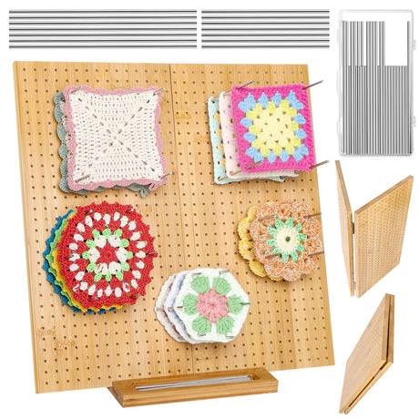 15.4" Foldable Crochet Blocking Board, Upgrade Large Blocking Board Crocheting with 30 Pcs Pins, Granny Square Blocking Boards Crochet Projects, Wooden Knitting Blocking Board for Blocking Crochet CESUSME
