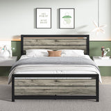 Catrimown Heavy Duty Full Size Bed Frame with Stylish Washed Grey Wood Headboard and Footboard Catrimown