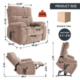Dual Motor Power Lift Chair for Elderly with Vibration Massage and Lumbar Heating for Living Room, Electric Lay Flat Recliner with Cup Holders Remote Controls, Medium-Firm Chenille Fabric, Brown EZZUP
