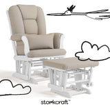 Storkcraft Tuscany Custom Glider and Ottoman with Free Lumbar Pillow (White/Taupe Swirl) - Cleanable Upholstered Comfort Rocking Nursery Chair with Ottoman Storkcraft