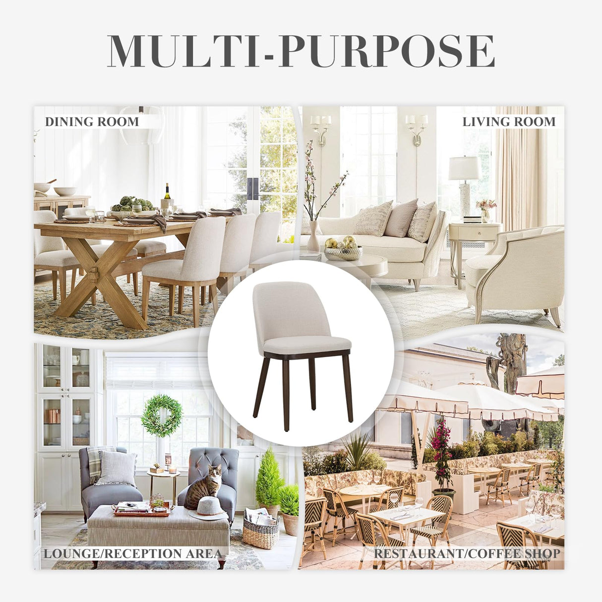 COLAMY Upholstered Dining Chairs Set of 2, Modern Kitchen Chairs with Back, Fabric Side Chair with Wood Legs for Dining Room Kitchen Restaurant, Beige COLAMY