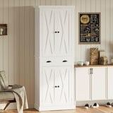 IRONCK Kitchen Pantry Storage Cabinet 72.6" H x 24" W, with Barn Doors, Drawer, 4 Adjustable Shelves, Freestanding Cupboard for Dining Room Living Room, Laundry, White IRONCK