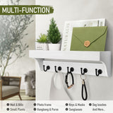Rebee Vision Key and Mail Holder for Wall with Floating Shelf : Decorative Hanging Organizer with 5 Sturdy Keys Hooks and Wall Mount Key Rack - Farmhouse Entryway Décor (Modern White) Rebee Vision