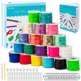Tresotoyo Lanyard String, 20 Rolls Gimp String, Plastic String Lacing Cord, Boondoggle String Kit 1200 Feet and 52Pcs Keychain Lanyards Accessories for Keychain Crafts, Bracelet with Instruction Box Tresotoyo