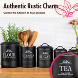noonberry Canisters for Kitchen Counter, Set of 5 Black Containers, Airtight Coffee Tea Flour Sugar Canisters Sets for the Kitchen Countertop & Kitchen Utensil Holder noonberry