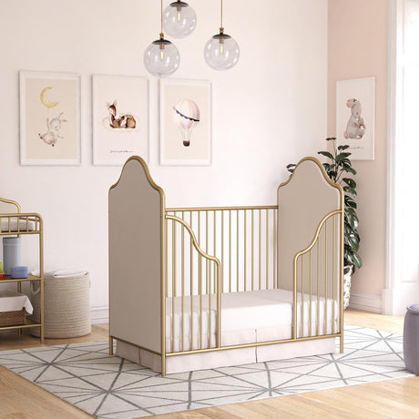 Little Seeds Piper Upholstered Metal Crib, Gold Little Seeds