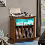 Joaxswe Large Record Player Stand with Charging Station & LED Lights, Vinyl Records Storage Holder Cabinet Holds up to 230 Albums, Turntable Stand for Music Room, Bedroom, Living Room, Office (Brown) Joaxswe
