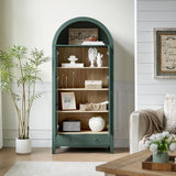 RowyPoey Farmhouse Arched Cabinet with Glass Doors, Wood Display Cabinet with Drawer and Adjustable Shelves, 71” Tall Bookshelf Modern China Storage Kitchen Pantry for Living Room,Office (Green) RowyPoey