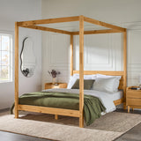 Walker Edison Ayla Boho Slatted Headboard Queen Bedframe with Canopy, Queen Size, Natural Pine Walker Edison