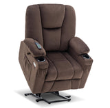 MCombo Power Lift Recliner Chair Sofa with Extended Footrest,3 Positions,Hand Remote Control,2 Cup Holders,USB Ports for Elderly People, 7507 (Fabric, Brown) MCombo