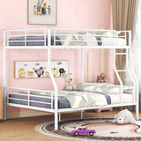 Full XL Over Queen Bunk Bed with Build in Ladder and Guardrail, Convertible Bunk Bed, Heavy Duty Metal Bunk Bed Full XL Over Queen Size Bunk Bed, White Bunk Bed for Kids, Teens, Adults Bellemave