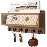 Rebee Vision Farmhouse Key Holder for Wall with Mail Storage Basket : Decorative Wall Mount Organizer with 6 Sturdy Wall Hooks and Wooden Key Rack - Rustic Home Decor (Retro Brown) Rebee Vision